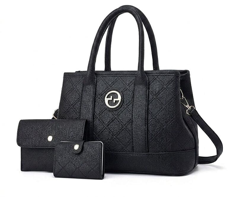 Black 3-Piece Quilted Bag Set