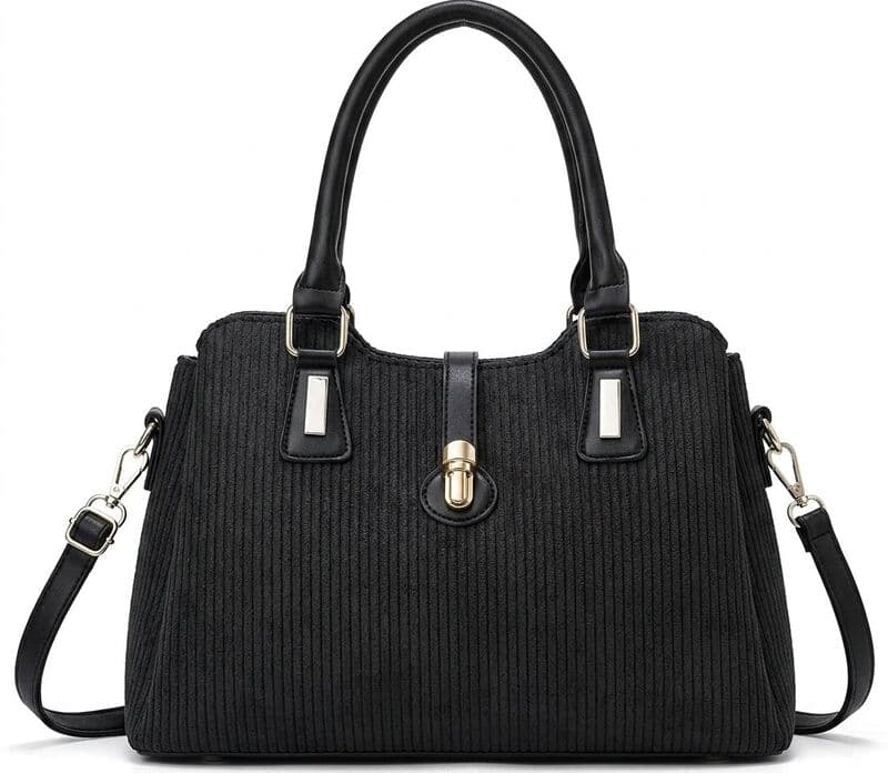 Black Ribbed Shoulder Handbag