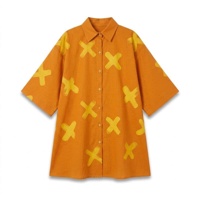 Orange X-Print Shirt Dress