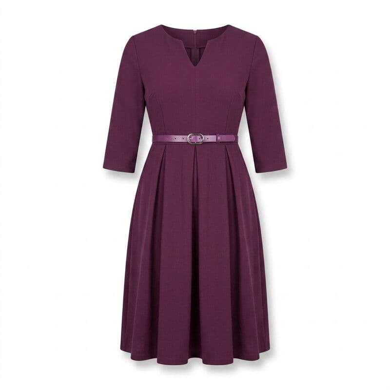 Purple Belted Midi Dress