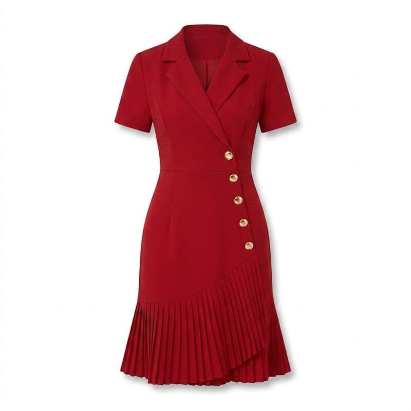 Red Pleated Blazer Dress
