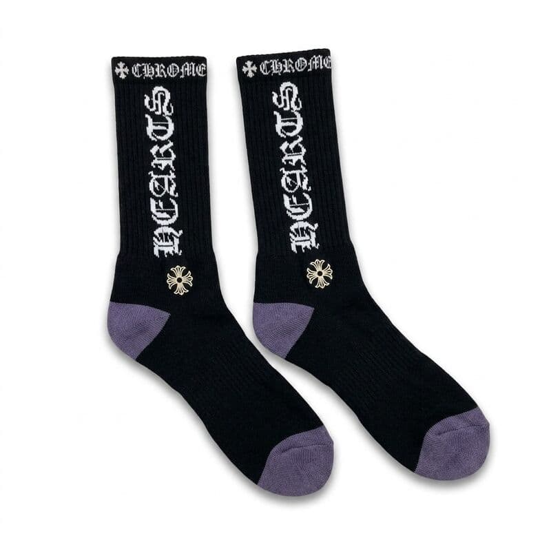 Original Chrome Long Socks — Black/Purple Letter