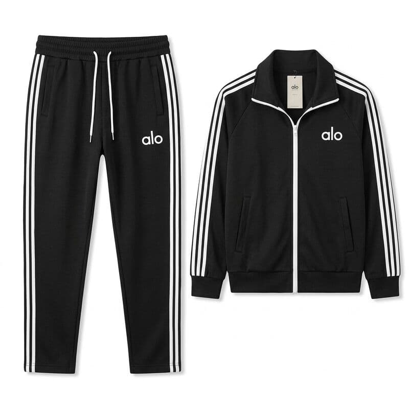 Black ALO-Style Stripe Tracksuit Set
