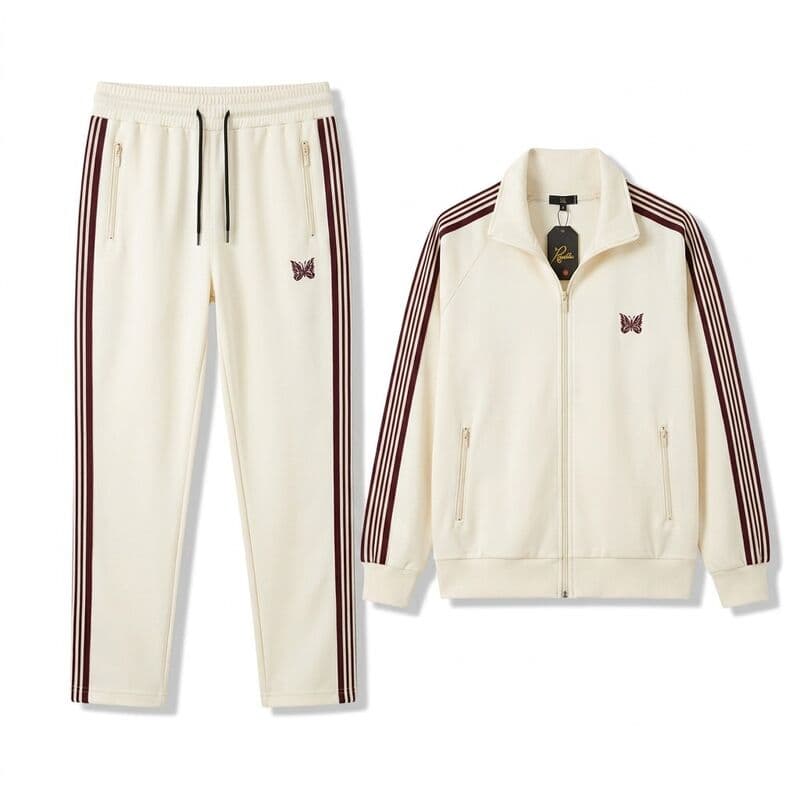 Cream Maroon Butterfly Tracksuit Set