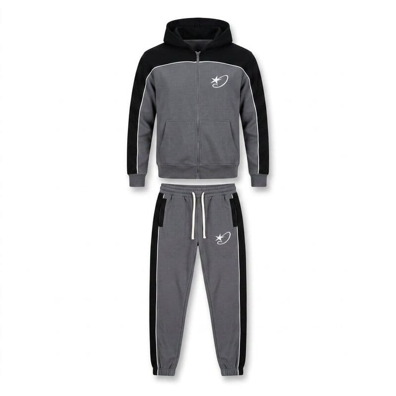 Grey/Black Star Hoodie Tracksuit Set