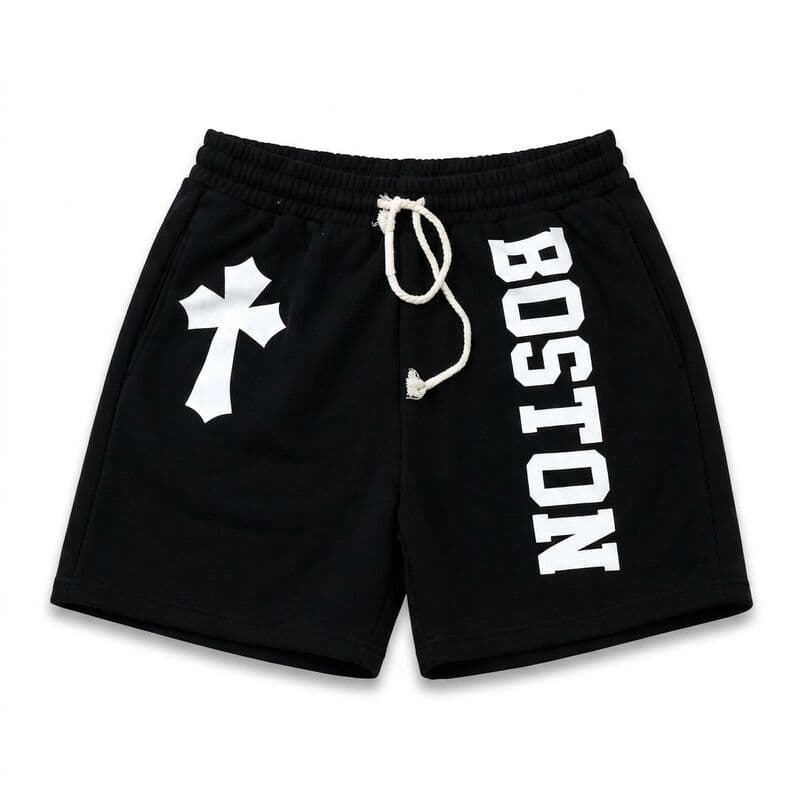 Black Boston Print Shorts