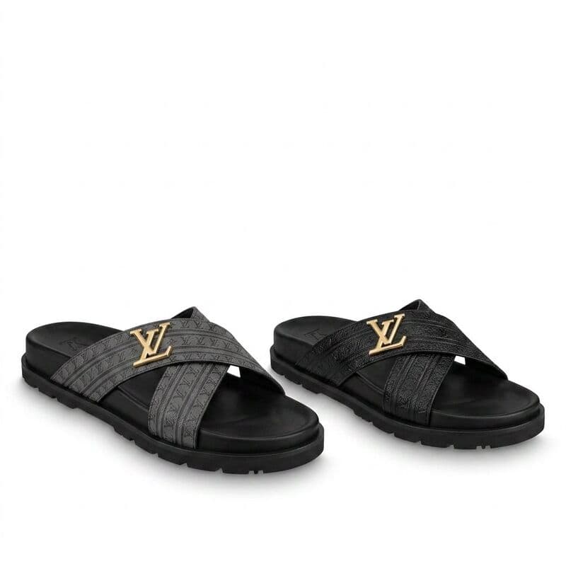 Black/Gray Cross Strap Slides