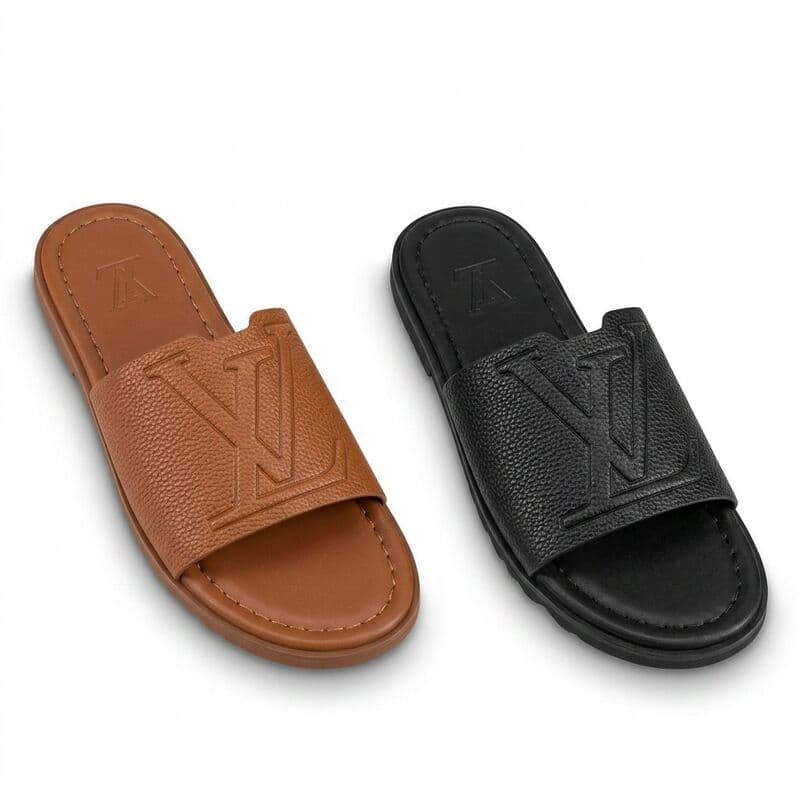 Brown/Black Embossed Strap Slides
