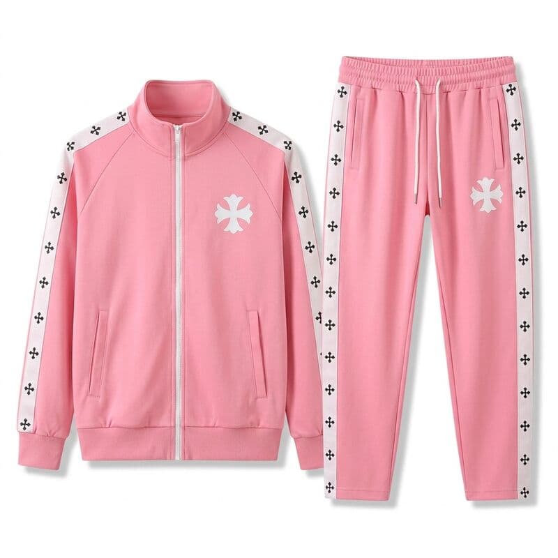 Pink Cross Tape Tracksuit Set