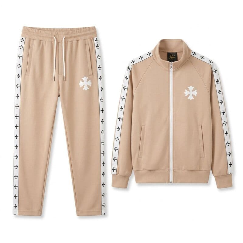 Tan Cross Tape Tracksuit Set