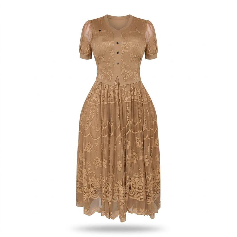 Beige Lace Midi Dress