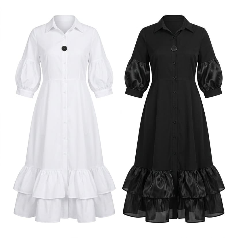 Batch15 02 Long Button Shirtdress White Black