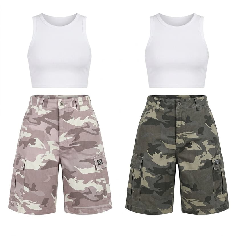 Batch15 04 White Tank Camo Cargo Shorts Sets