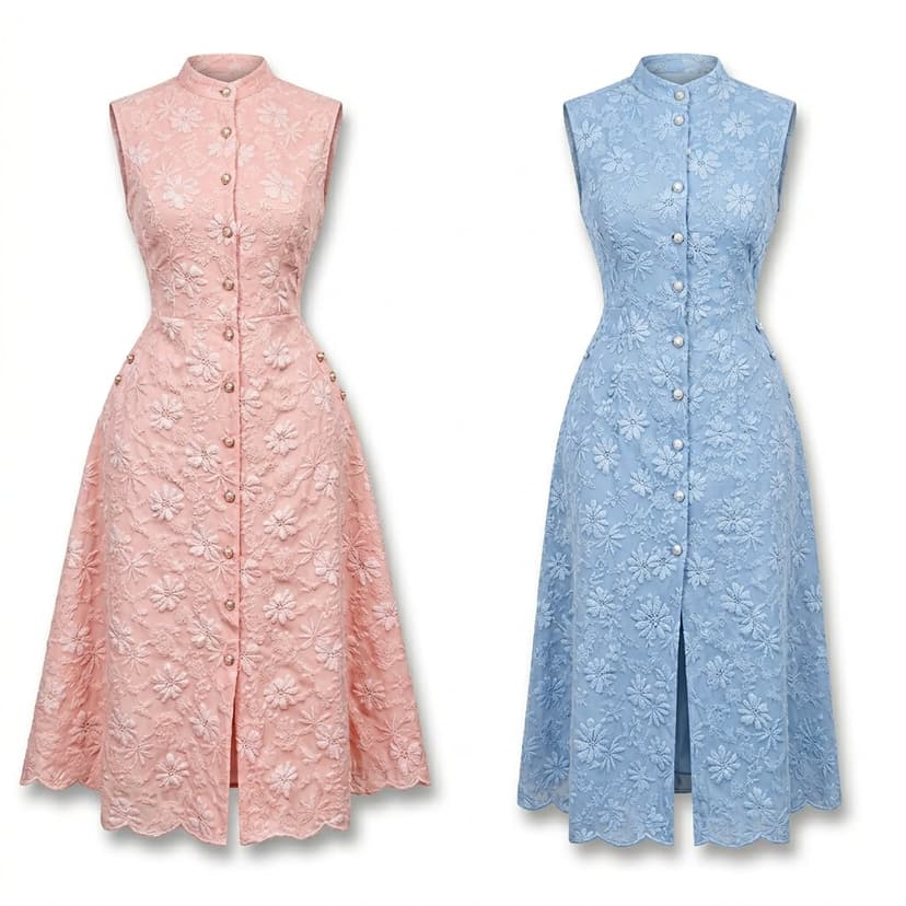 Batch15 06 Lace Buttonfront Dresses Pink Blue