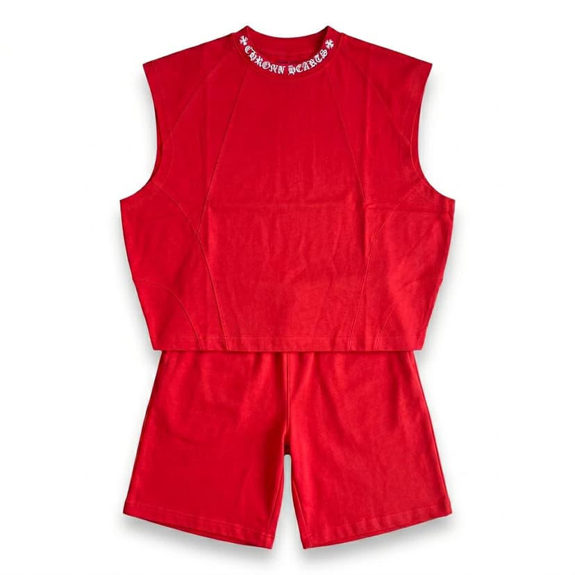Batch17 03 Sleeveless Tee Shorts Set Red