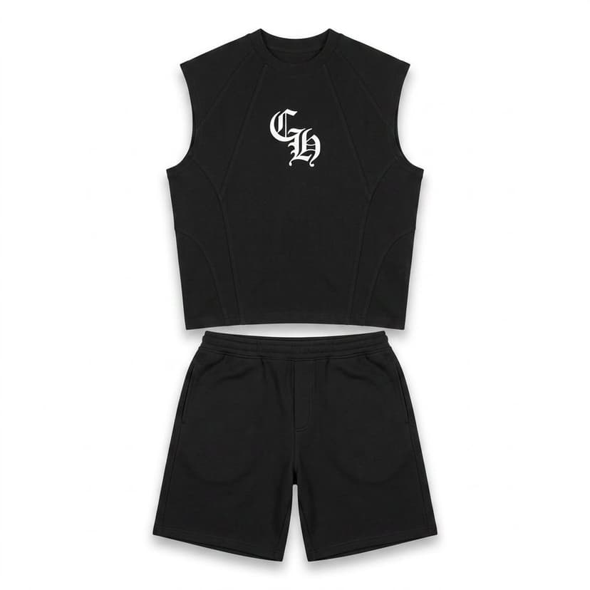 Batch17 04 Sleeveless Tee Shorts Set Black