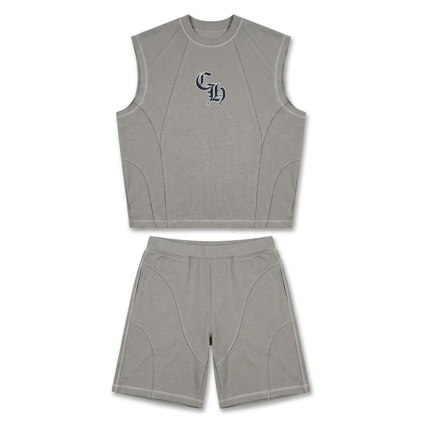 Batch17 07 Sleeveless Tee Shorts Set Grey