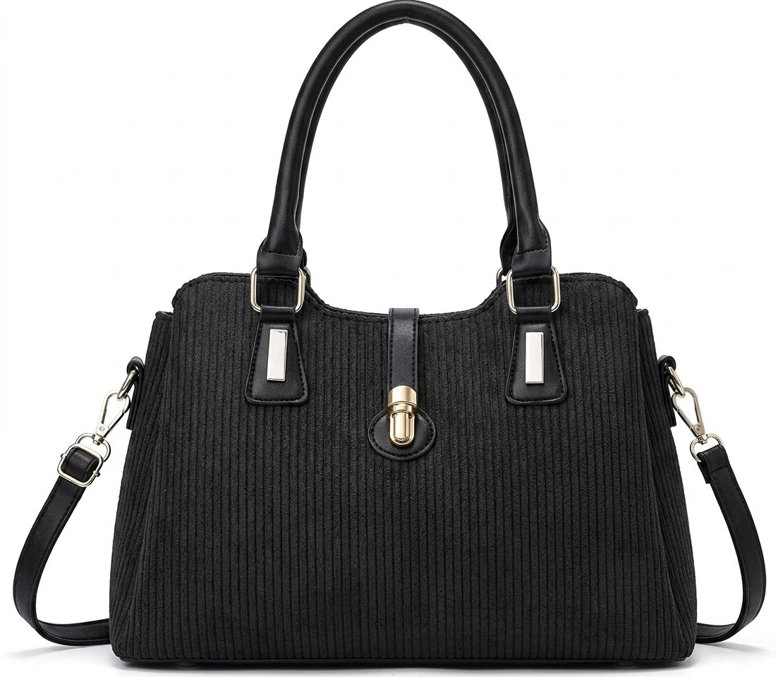 Black Ribbed Shoulder Handbag