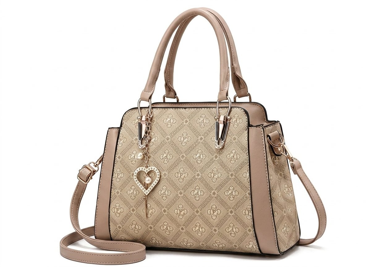 Cream Heart Quilted Handbag