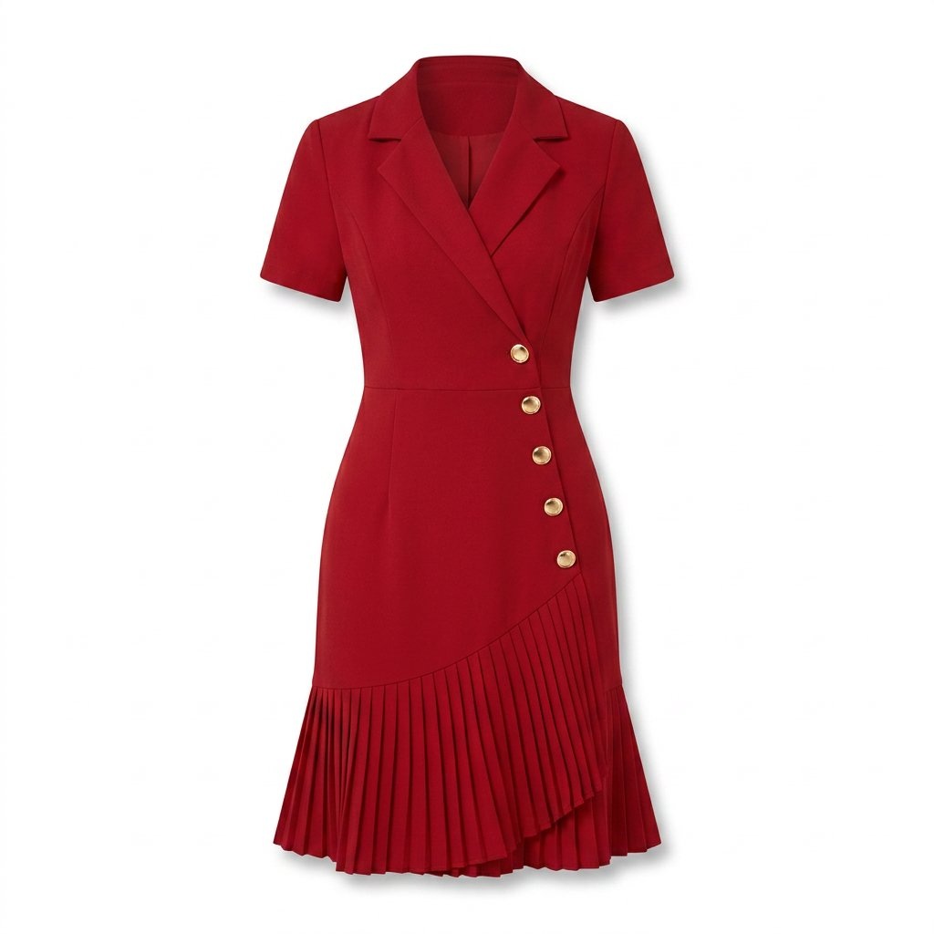 Red Pleated Blazer Dress