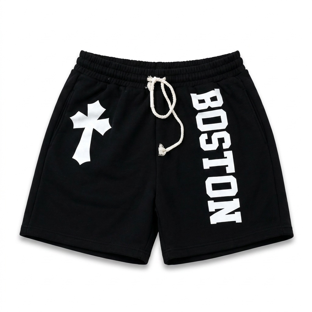 Black Boston Print Shorts
