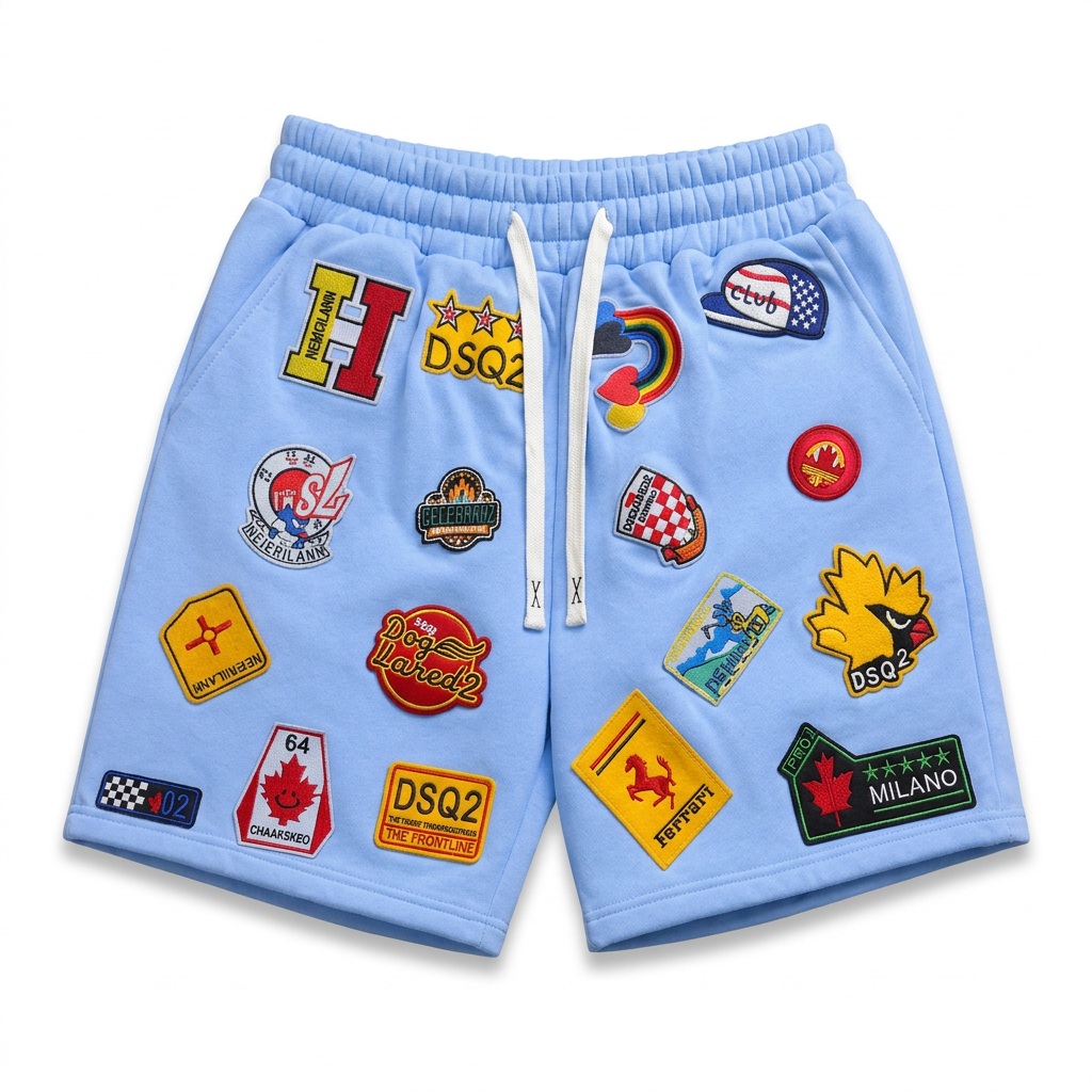 Blue Patch Graphic Shorts