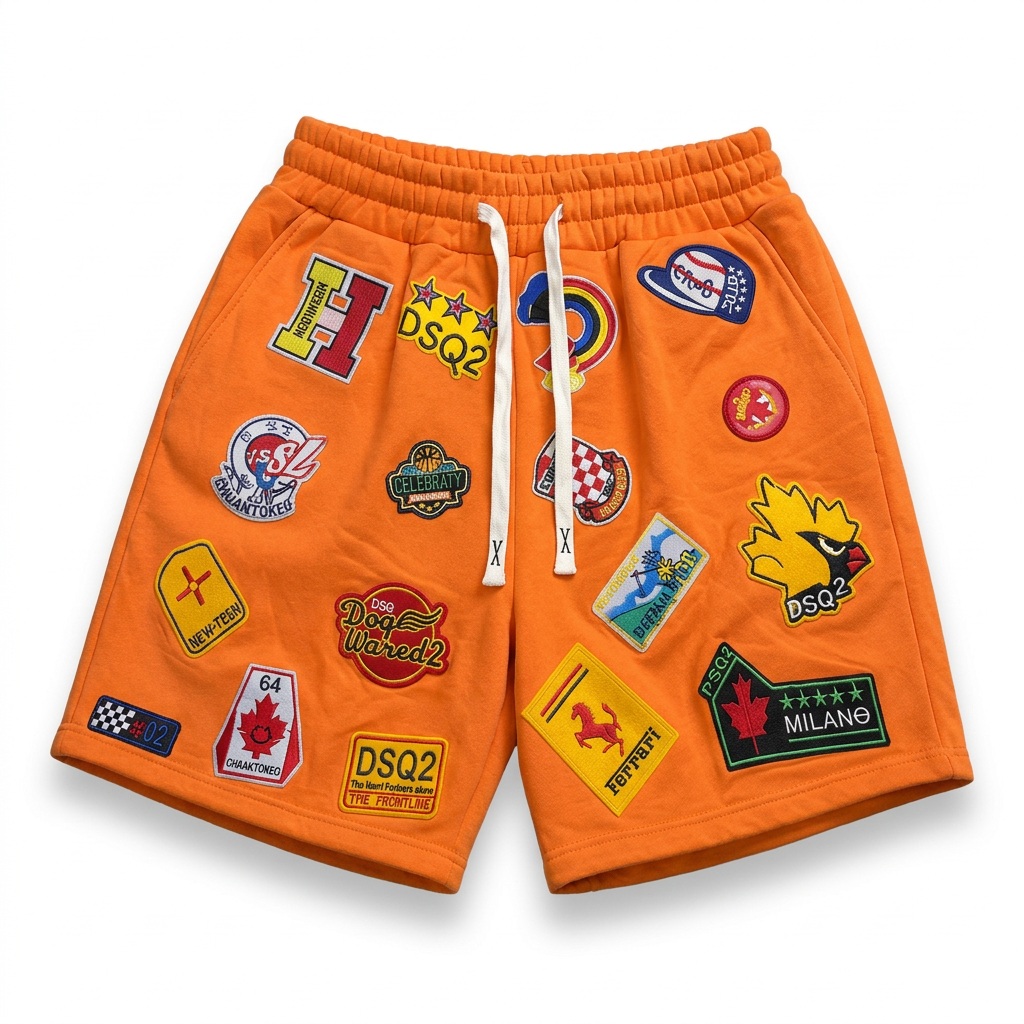 Orange Patch Graphic Shorts