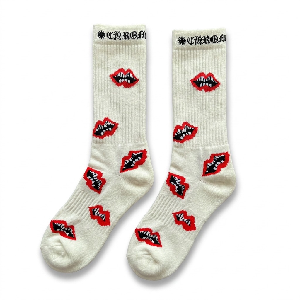 Original Chrome Long Socks — Red Lips Pattern