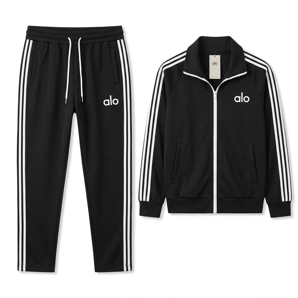 Black ALO-Style Stripe Tracksuit Set