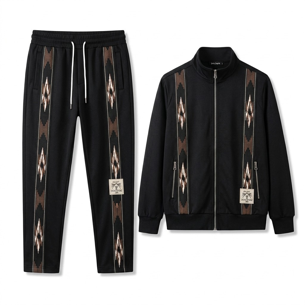 Black Aztec Panel Tracksuit Set