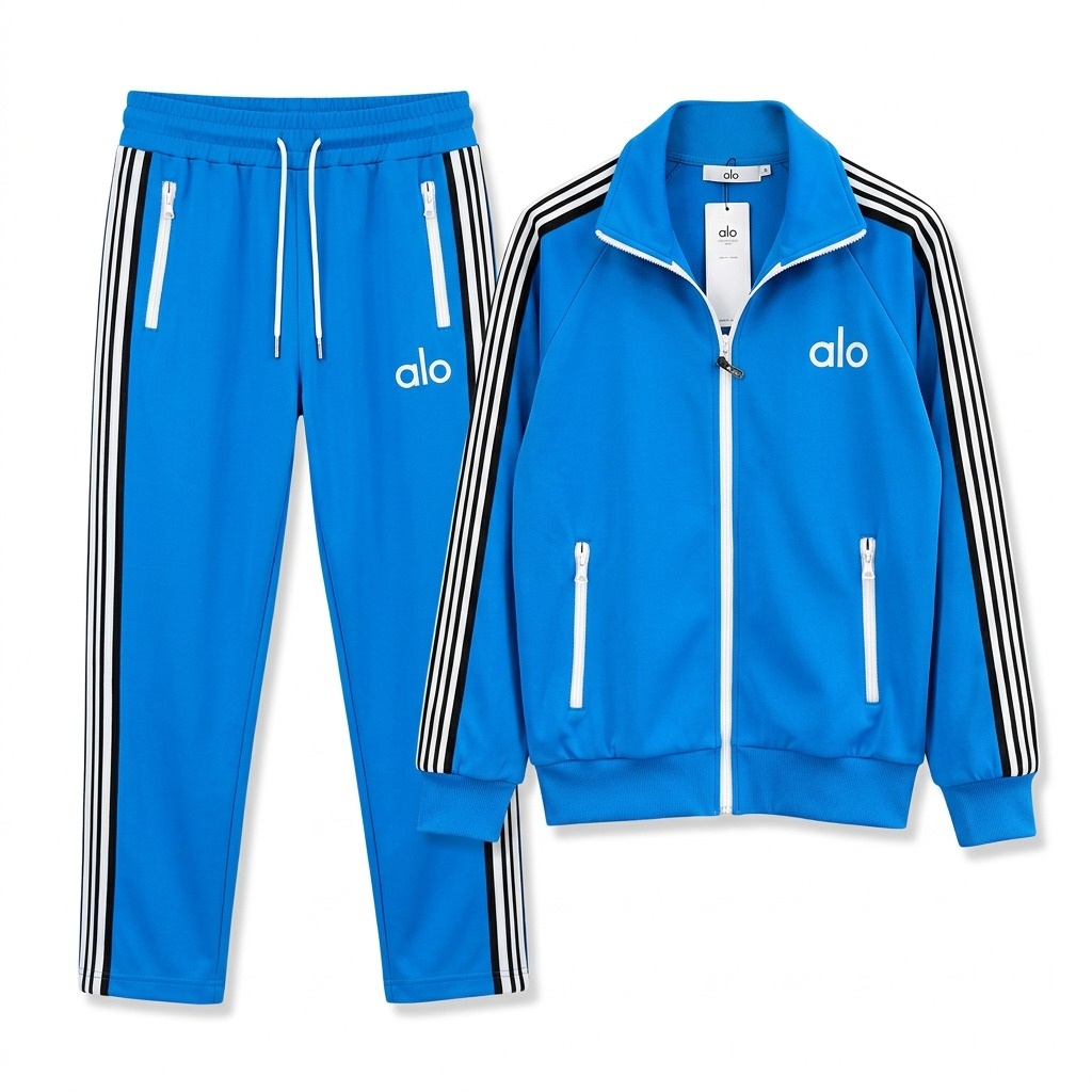 Blue ALO-Style Stripe Tracksuit Set