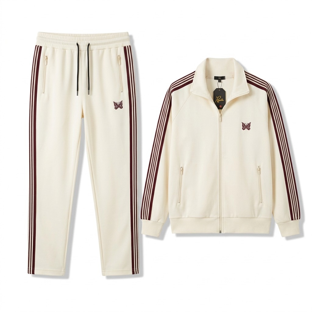 Cream Maroon Butterfly Tracksuit Set