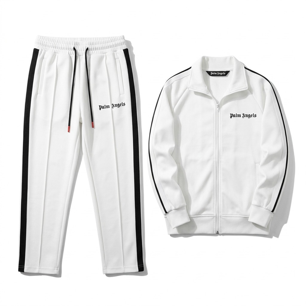 White Black-Stripe Tracksuit Set